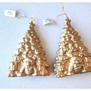 Pier 1 Imports Set Of 2 Gold Christmas Tree Ornaments With Presents Teddy Bear